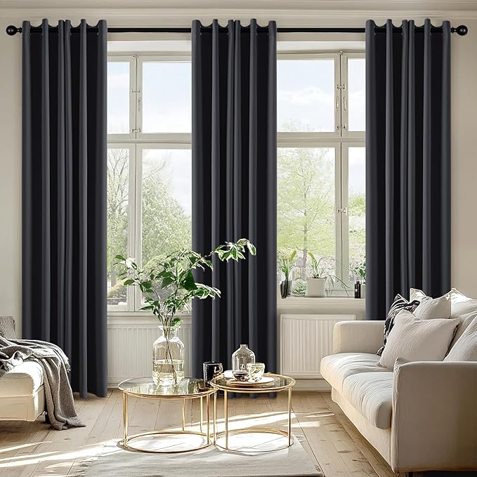 MIULEE Dark Grey Blackout Curtains for Bedroom Living Room 84 Inches Long 2 Panels, Thermal Insulated Room Darkening Drapes Solid Grommet Noise Reduction Light Blocking Window Treatments 40x84 Inch