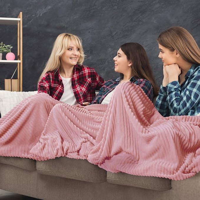 Buryeah 12 Pcs Flannel Throw Blanket Bulk 50 x 60 in Sleepover Blanket Outdoor Wedding Throw Lightweight, Oeko-tex Standard 100 Certified for Sofa Homeless Gifts (Dusty Pink)