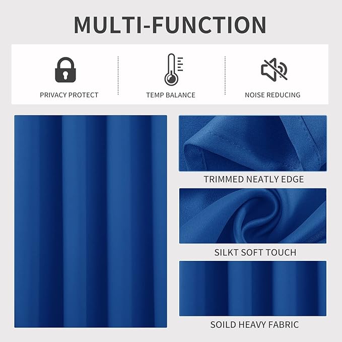 Joydeco Blackout Curtains 72 Inch Length 2 Panels Set, Thermal Insulated Long Curtains& Drapes 2 Burg, Room Darkening Grommet Drapes for Living Room Bedroom Window (W52 x L72 Inch, Royal Blue)