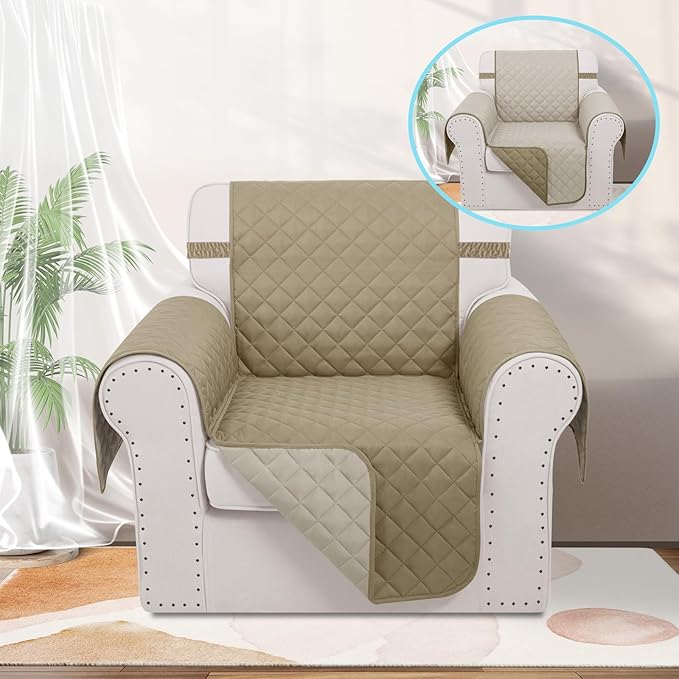 Recliner Chair Covers Reversible Sofa Cover Couch Cover for Pets Lazy Boy Furniture Protector(23''Chair,Camel/Beige)