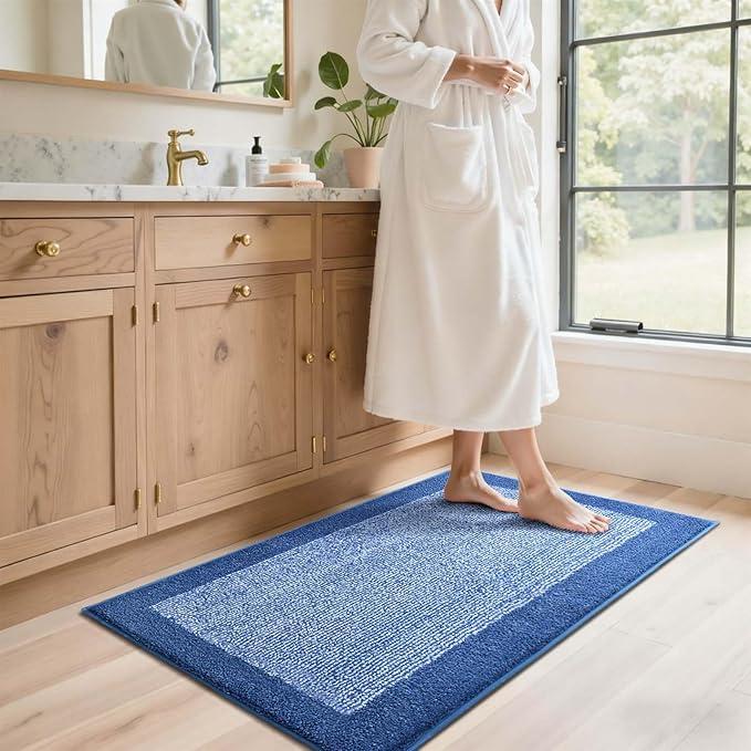 48x24 Long Bathroom Rugs Washable Non Slip, Blue Bath Mat for Bathroom Floor Tub, Soft Absorbent Quick Dry Mats for Shower,Bathtub,Home Decor