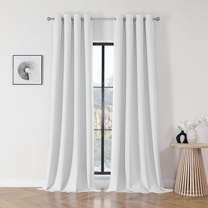 Joydeco Blackout Curtains 108 Inch Length 2 Panels Set, Thermal Insulated Long Curtains& Drapes 2 Burg, Room Darkening Grommet Drapes for Bedroom Living Room Window(Greyish White, W52 x L108 Inch)