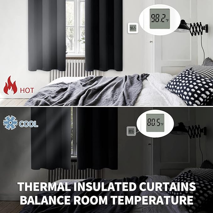 BGment Black Short Blackout Curtains for Small Windows, 38 x 45 Inch Thermal Insulated Tier Set of 2 Panels Sun Blocking Drapes for Kitchen Bedroom