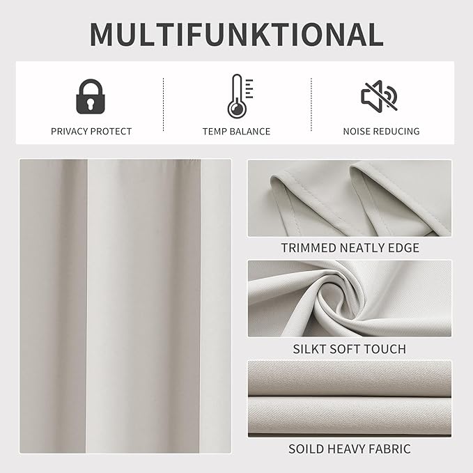 Joydeco Blackout Curtains 90 Inch Length 2 Panels Set, Thermal Insulated Long Curtains& Drapes 2 Burg, Room Darkening Grommet Drapes for Bedroom Living Room Window (Natural, W52 x L90 Inch)