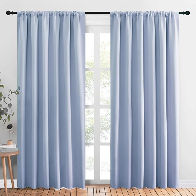 NICETOWN Living Room Curtains, Blackout Draperies, Vintage Blue, 1 Pair, 70 x 84-inch, Home Decorations Thermal Insulated Solid Rod Pocket Blackout Drapes for Cafe