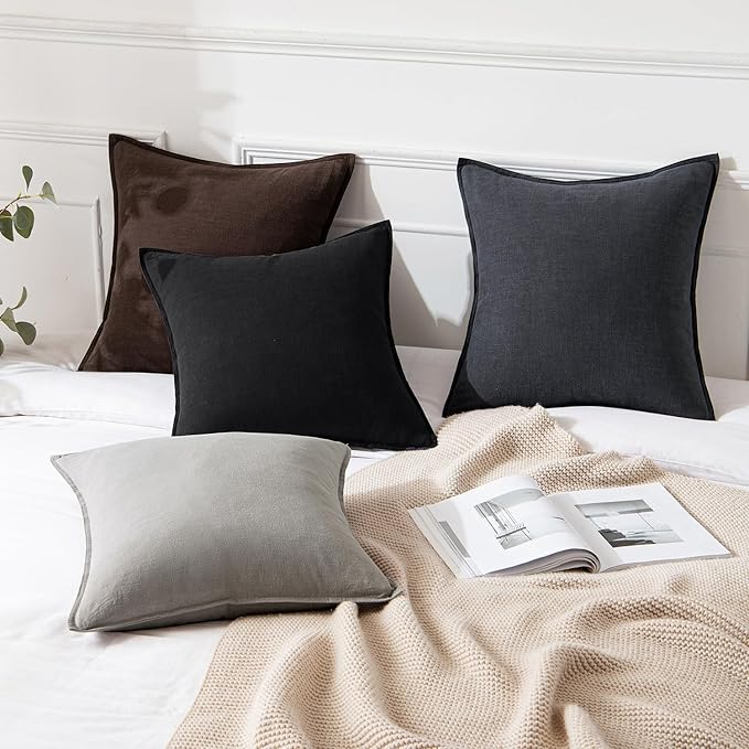 MIULEE Decorative Linen Euro Sham Pillow Covers 22x22 Inch Navy Boho Farmhouse Neutral Couch Throw Pillows for Bed Pack of 2 Accent Modern Pillowcase Summer Sofa Livingroom Home Decor