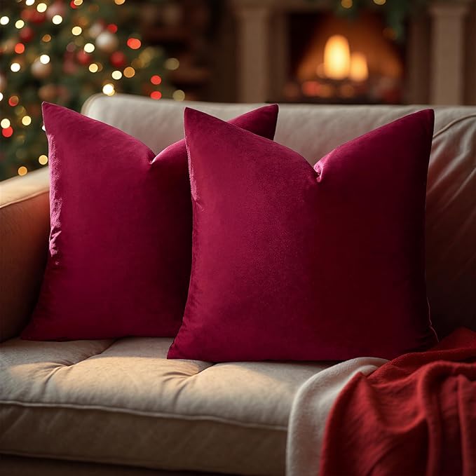 GIGIZAZA Burgundy Pillow Covers 26x26: Pack of 2 Throw Pillows Soft Solid Covers - Velvet Decorative Couch Big Cushion Covers Used for Chrismas Room Decor,Living Room,Bedroom,Sofa