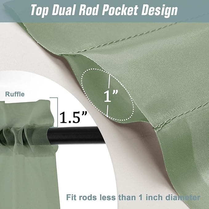 Sage Green Sheer Curtains Tier 30 Inches Length 2 Panels, Light Filtering Lightweight Soft Window Treatments Drapes, Cute Elegant Cafe Curtains for Nursery, Dual Rod Pocket, 2x42Wx30L Inches