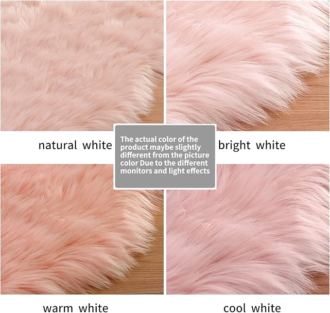 Ciicool Pink Fur Fluffy Rug, 2x4 ft Small Faux Fur Rugs for Bedroom, Washable Faux Sheepskin Carpet for Sofa Couch Seat Cushion, Thick Shaggy Furry Rugs Floor Carpets for Bedside Living Room