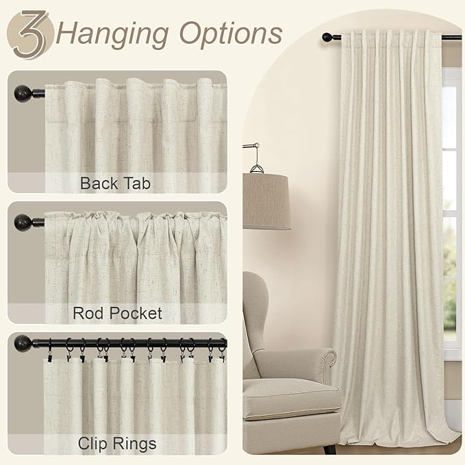 Pitalk Short Small Window Room Darkening Curtains 68 Inches Long for Master Bedroom Guest Room Dining Basement Rustic Neutral Soundproof Blackout Beige Linen Curtains Back Tab 52 x 68 Length 2 Panels