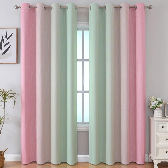 Estelar Textiler Sage and Pink Blackout Curtains for Bedroom, Thermal Insulated Drapes 108 Inches Long, Full Light Blocking Energy Saving Long Curtains for Living Room, 52Wx108L, 2 Panels