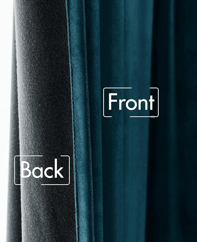 MIULEE Blue Velvet Curtains 90 inches 2 Panels - Luxury Room Darkening Curtains for Bedroom Living Room Thermal Insulated Super Soft Window Drapes Rod Pocket & Back Tab, Peacock Blue
