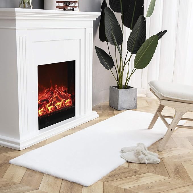 Ashler Faux Fur Rug, Ultra Soft Faux Rabbit Fur, White Area Rugs, 2.2 x 6 Feet Rectangle, Machine Washable Nursery Decor Throw Rugs for Bedroom, Kids Room, Living Room