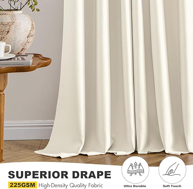 MIULEE Birch Blackout Curtains for Bedroom Living Room 72 Inches Long 2 Panels, Thermal Insulated Room Darkening Drapes Solid Grommet Noise Reduction Light Blocking Window Treatments 40x72 Inch
