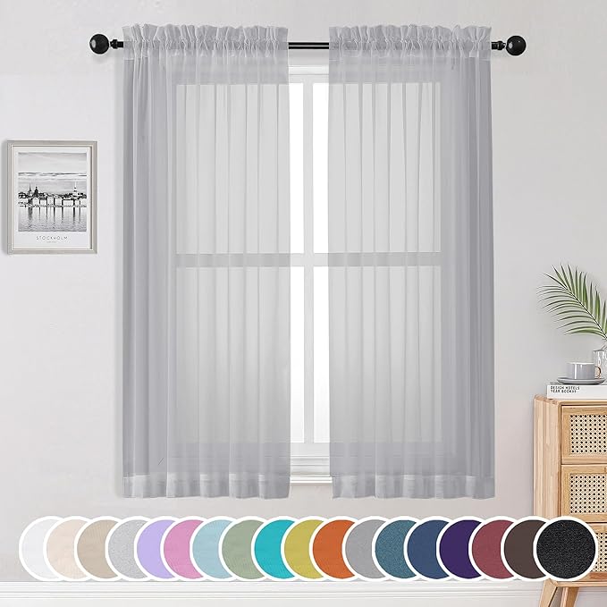OWENIE Sheer Curtains 63 inch Length for Bedroom Living Room 2 Panels Set, Rod Pocket Top Fimly Sheer Vertical Curtains & Drapes, Soft Light Weight Airy Sheer Curtians for Basement Bathroom, 42"x63"