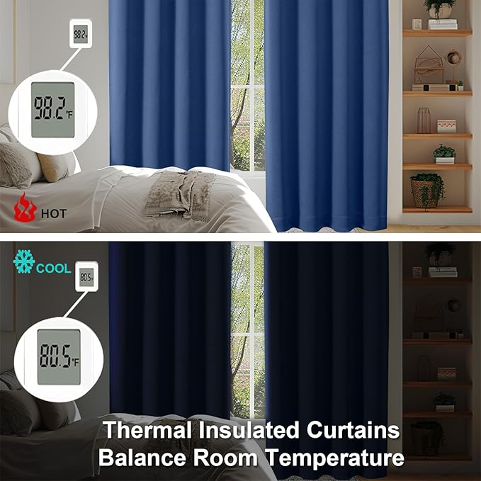 Simplebrand Ava Royal Blue Short Blackout Curtains for Bedroom 45 Inches Long 2 Panels Set, Solid Thermal Insulated, Energy Saving Window Treatment Curtains Blackout Drapes, W40 x L45 Inch, Royal Blue