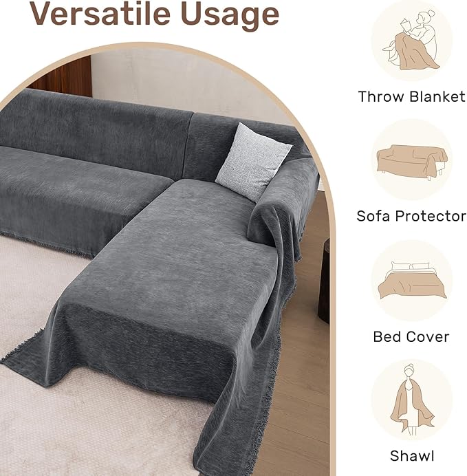 Sectional Couch Covers, 2 Pieces Washable L Shaped Couch Covers Sofa Blanket for Dogs Pet Friendly Sectional Sofa Slipcovers Furniture Covers,71"x118"+91"x134",(XXX-Large,Dark Gray)