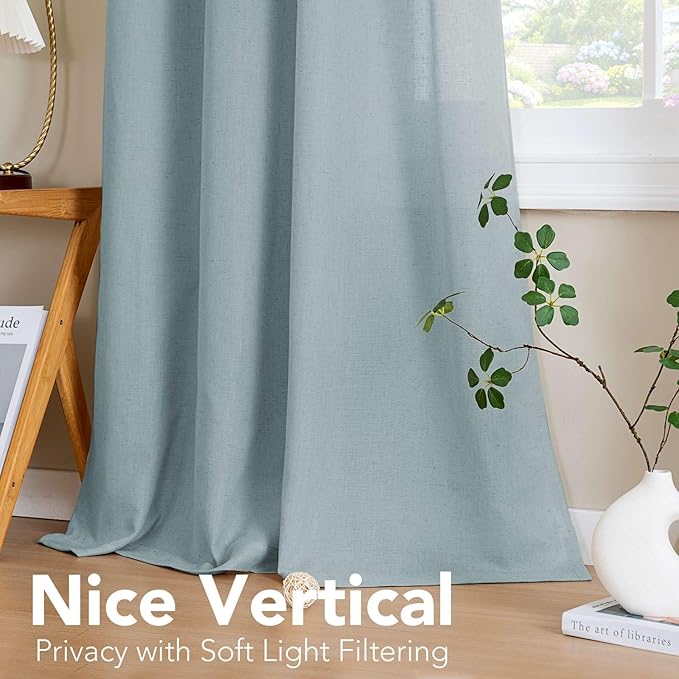 H.VERSAILTEX Living Room Linen Curtains - Semi Sheer, Nickel Grommet, Energy Saving, Light Filtering Window Treatments - Cloud Blue, 2 Panels, 52 x 84 Inch