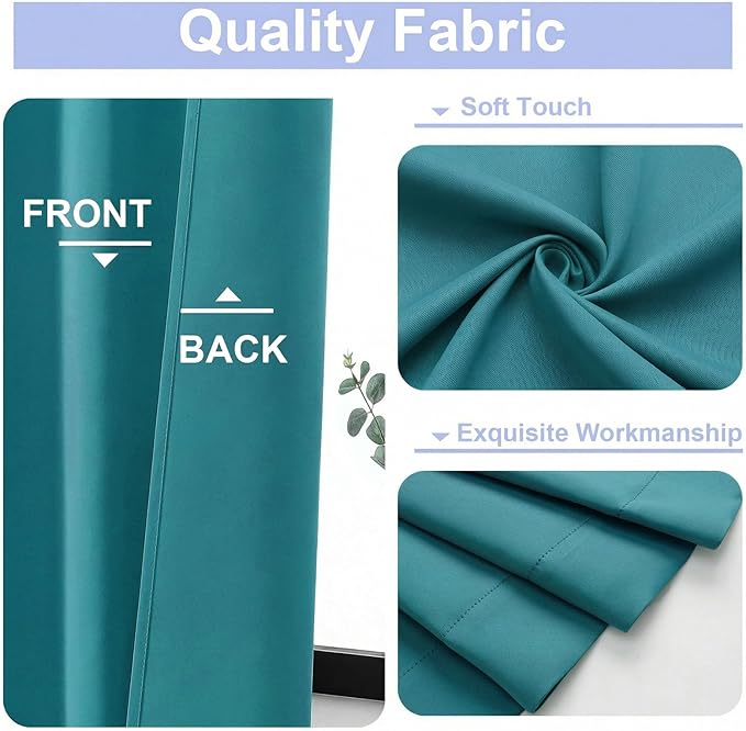 Simplebrand Ava Teal Blackout Curtains for Bedroom 84 Inch Length 2 Panels Set, Solid Thermal Insulated Privacy Nursery Window Treatment Curtains Blackout Drapes, W40 x L84 Inch, Teal