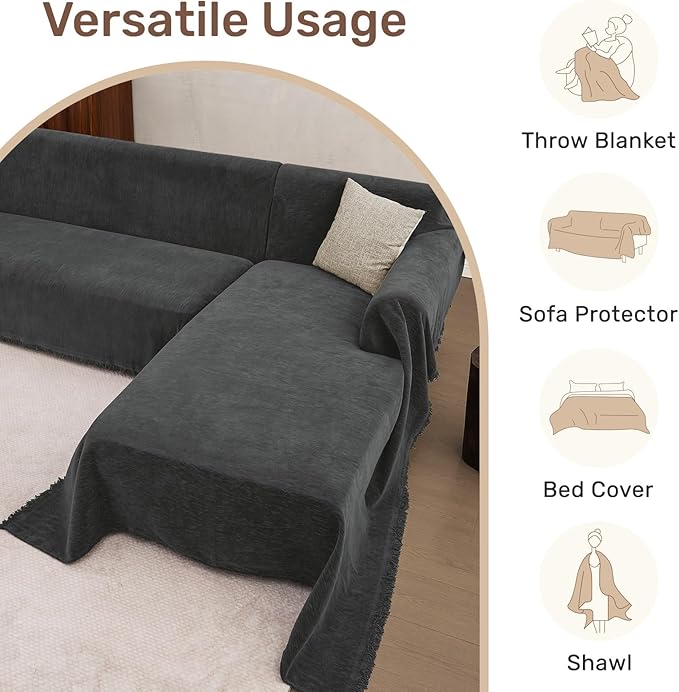Sectional Couch Covers, 2 Pieces Washable L Shaped Couch Covers Sofa Blanket for Dogs Pet Friendly Sectional Sofa Slipcovers Furniture Covers,71"x118"+91"x134",(XXX-Large,Charcoal Gray)