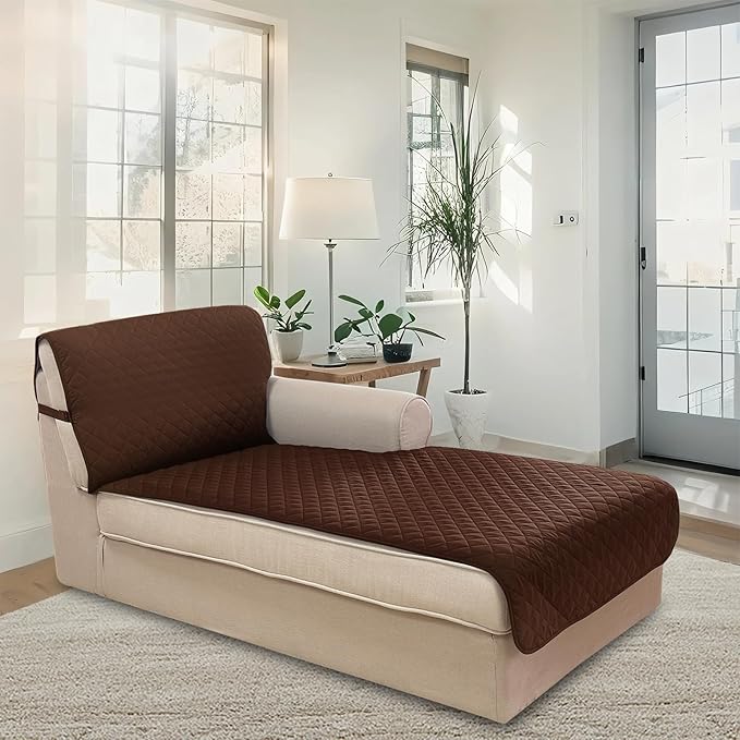 U-NICE HOME Sectional Couch Cover for Dogs Pets Chaise Lounge Reversible Sofa Cover Furniture Protector with Elastic Adjustable Strap, Brown