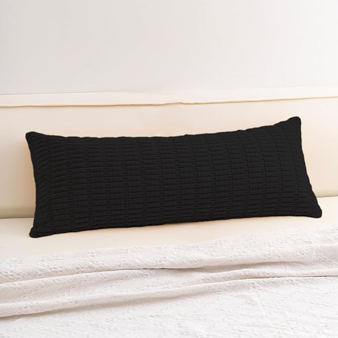 Corduroy Decorative Throw Pillow Covers 14x36 InchSoft Striped Pillow Covers Modern Farmhouse Home Decor for Sofa Living Room Couch Bed（Black）