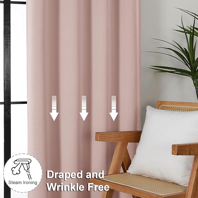 Simplebrand Ava Blush Blackout Curtains for Bedroom 90 Inches Long 2 Panels Set, Solid Privacy Energy Saving Living Room Window Treatment Curtains Blackout Drapes, W50 x L90 Inch, Blush