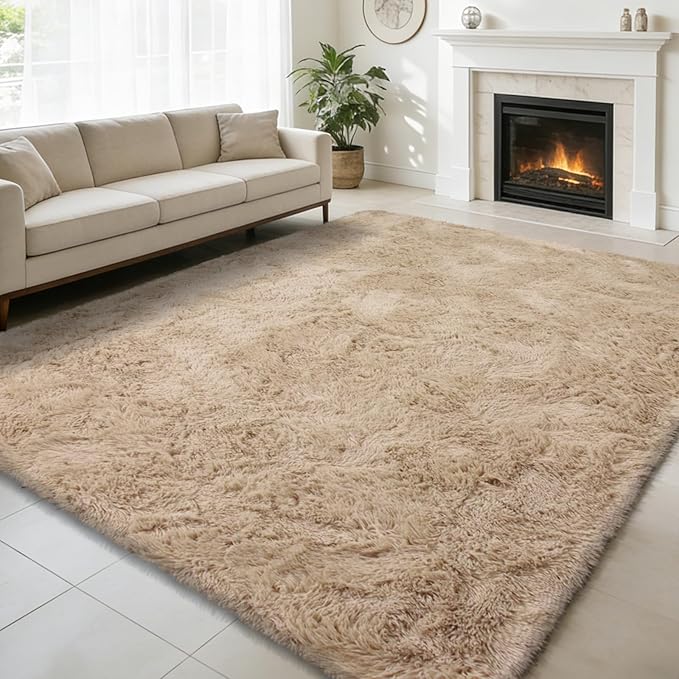 Shag Area Rug for Bedroom 5x8,Beige Fluffy Area Rugs for Living Room,Soft Fuzzy Rug Non-Shedding Indoor Plush Carpet for Kids Bedroom Nursery Dorm Home Decor