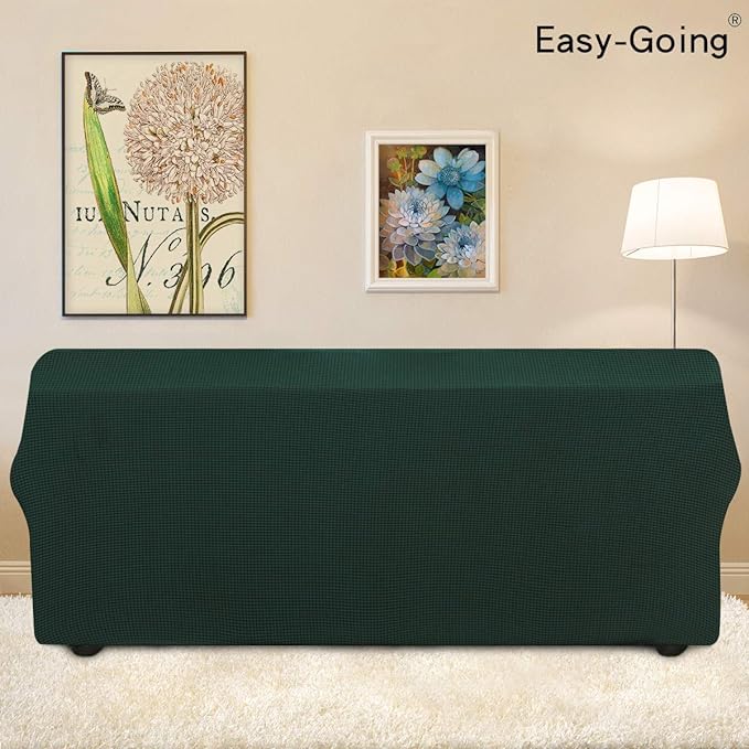 Easy-Going Stretch 4 Seater Sofa Slipcover 1-Piece Sofa Cover Furniture Protector Couch Soft with Elastic Bottom for Kids, Polyester Spandex Jacquard Fabric Small Checks Dark Green