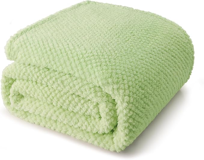 Whale Flotilla Extra Large Fuzzy Fleece Throw Blanket for Couch, 50x70 Inch Fluffy Warm Soft Jacquard Blankets for All Season, Lightweight and Cozy, Light Green