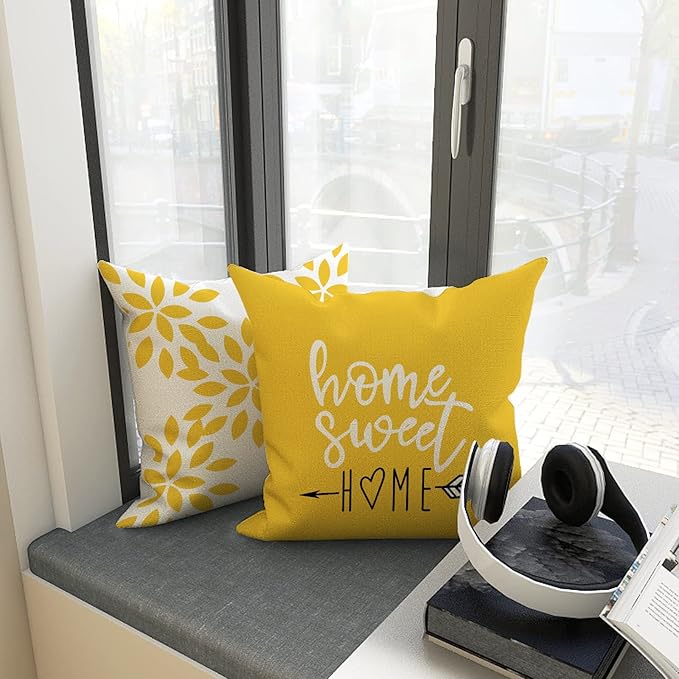 YCOLL Pillow Covers 16x16 Set of 4, Modern Sofa Throw Pillow Cover, Decorative Outdoor Linen Pillow Covers Set of 4 for Couch Sofa Bed and Car, Yellow