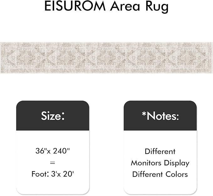 Hallway 3x20 Runner Rug - Non-Slip Vintage Long Rug for Entryway Low-Pile Washable Medallion Runner Rugs for Hallway Waterproof Traditional Runner Rug Indoor Thin Rug for Kitchen (Beige)