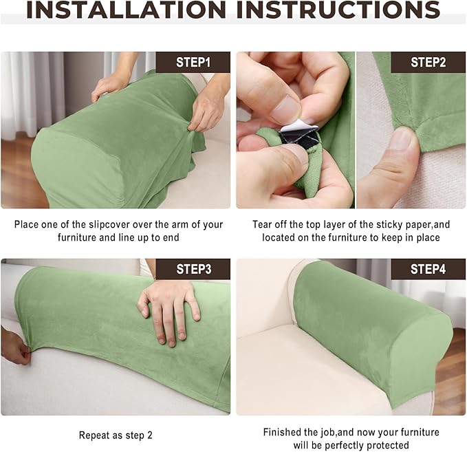 Couch Arm Covers 2 Pcs Sofa Armrest Covers Stretch Couch,Armrest Cover for Chairs Scratch-Resistant Sofa Arm Cover Armchair Slipcovers,Avocado Green