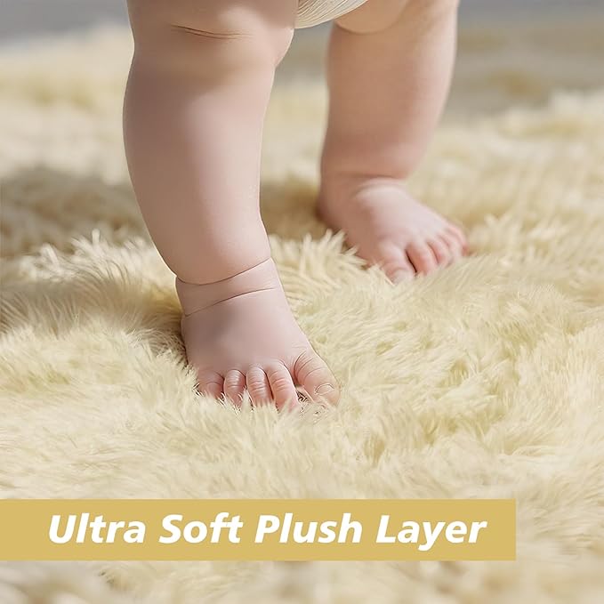 yulidayang Fluffy Round Area Rugs for Bedroom,Ivory 6'X6'Shag Circle Area Rugs for Girls Room,Non Slip Fuzzy Plush Rug for Kids Room Living Room and Dorm Home Rug
