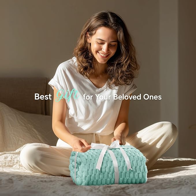 BEDELITE Fleece Throw - Twin Blanket for Bed Couch, 3D Jacquard Decorative Haze Blue, Soft Cozy Warm Plush Fuzzy Blanket for All Seasons, 60x80Inches