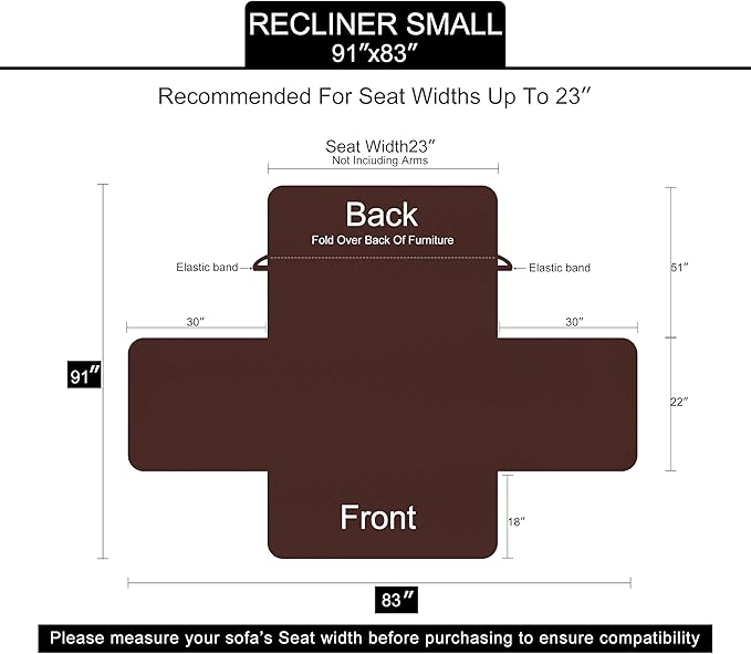 U-NICE HOME Recliner Chair Covers Reversible Quilted Water Repellent Pet Protectors with Elastic Straps (23''Recliner Small, White/White)