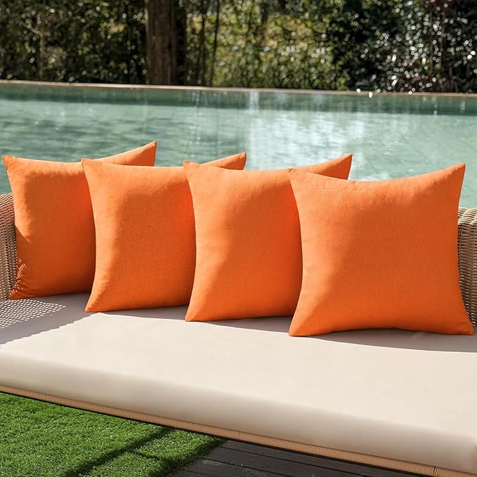 MIULEE Pack of 4 Decorative Bright Orange Throw Pillow Covers Linen Waterproof Pillow Covers Outdoor Farmhouse Cushion Cases for Halloween Patio Garden Tent Balcony Couch Sofa 16x16 inch