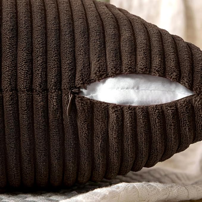 MIULEE Dark Brown Decorative Throw Pillow Covers 20x20 Inch for Couch Bed Sofa Pack of 2 Boho Farmhouse Throw Pillows Soft Cross Corduroy Patchwork Textured Cushion Cases
