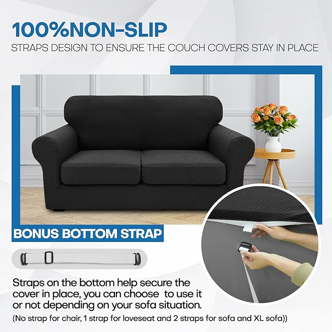 XINEAGE 2026 New 2 Pieces Chair Covers with Arms Super Stretch Chair Slipcover for Living Room Pet Dog Universal Slip Cover Anti Slip Armchair Furniture Protector (Black), 31"-46"(1 Cushion)