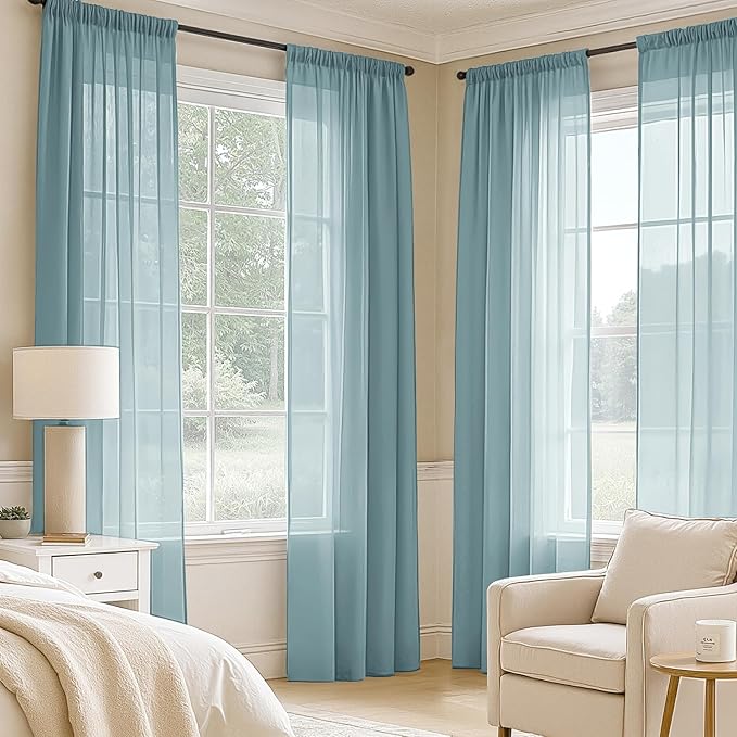 MIULEE Dusty Blue Sheer Curtains 72 Inches Long, 4 Panels Set, Light Filtering Rod Pocket Voile Drapes for Living Room and Bedroom, Airy Soft Fabric Window Treatments, 42 x 72 Inches