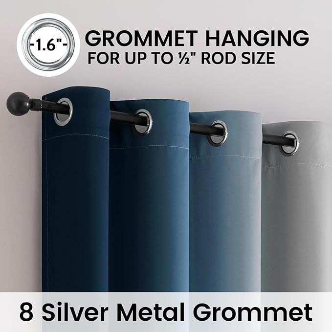 SimpleHome Blue Ombre 100% Blackout Curtains for Bedroom 96 Inches Long, Room Darkening Thermal Insulated Grommet Curtains for Living Room, 2 Panels, 52x96 inches Length