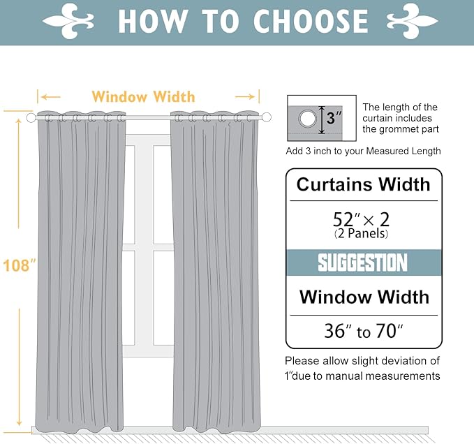 ChrisDowa Blackout Curtains 108 inches Long for Bedroom - 2 Panels Set Grommet Thermal Insulated Room Darkening Curtains for Living Room (Grey, 52 x 108 Inch)