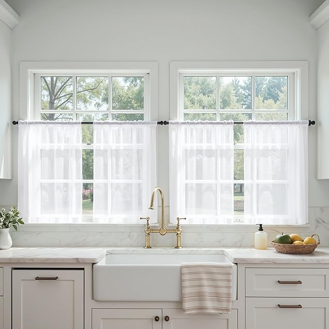 MIULEE Short Curtains 30 Inches Long, 4 Panels Set, Light Filtering Half Window Tier White Sheer Curtains for Kitchen/Bathroom, 42W x 30 Inches