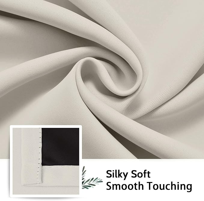 SimpleHome 100% Blackout Curtains for Bedroom,Thermal Insulated Cream Grommet Window Drapes Room Darkening Curtains for Living Room with Black Back,42 x 45 Inch,2 Panels