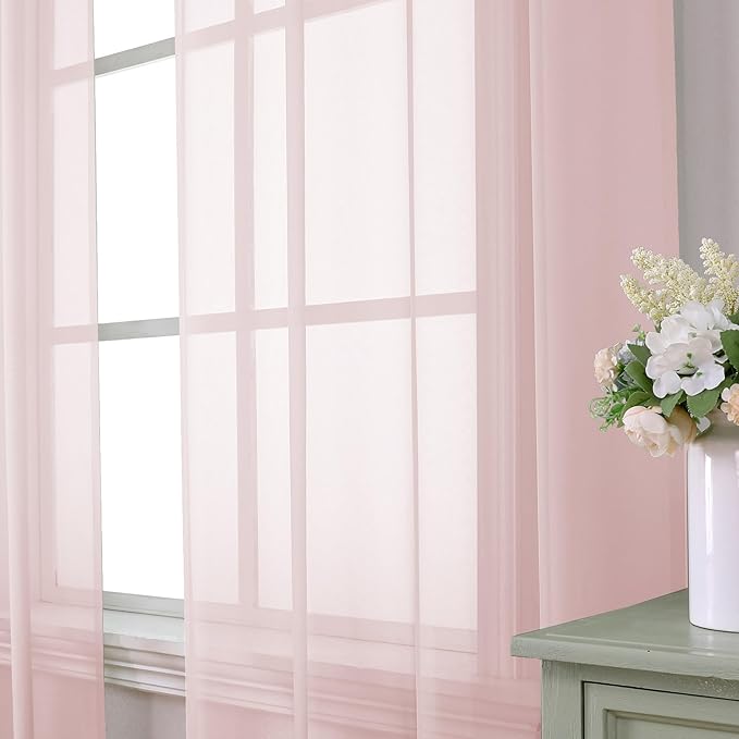 Aiyufeng Blush Pink Sheer Curtains 54 Inch Length 2 Panels Set, Light Filtering Airy Rod Pocket Light Pink Window Curtain Treatment Drapes for Kitchen Bedroom Living, Each 42Wx54L Inches
