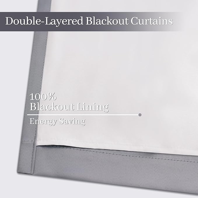 Yakamok Grey Room Darkening 100% Blackout Curtains Grommet Window Treatments with 2 Thick Layers-Gray Thermal Insulated Drapes Set of 2 Panels for Bedroom Living Room 38 Inches by 84 Inches Length