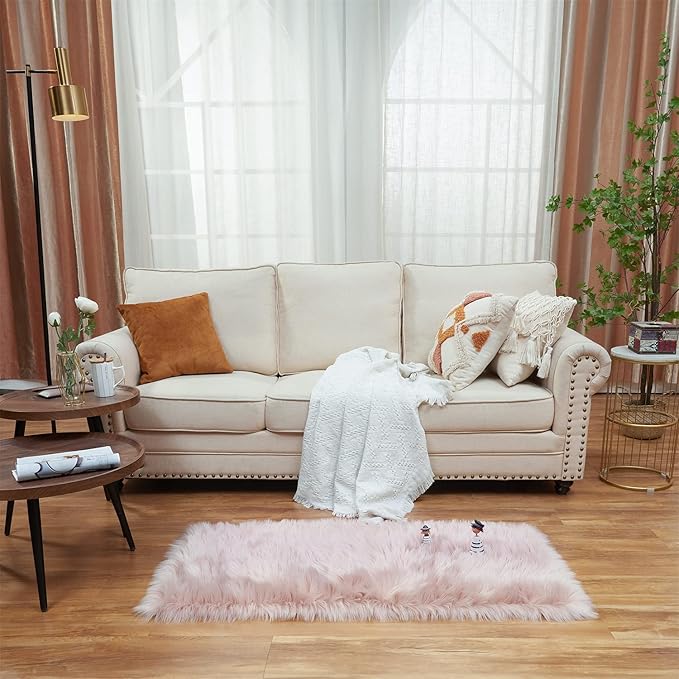 EasyJoy Ultra Soft Fluffy Shaggy Area Rug Faux Fur Rug Chair Cover Seat Pad Fuzzy Area Rug for Bedroom Floor Sofa Living Room (2 x 4 ft Rectangle, Pink)