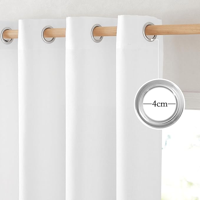 NICETOWN White Linen Curtains 90 inches Long, Grommet Thick Linen Blend Privacy Added with Light Filtering Window Treatments for Nursery/Bedroom, W42 x L90, 2 Panels