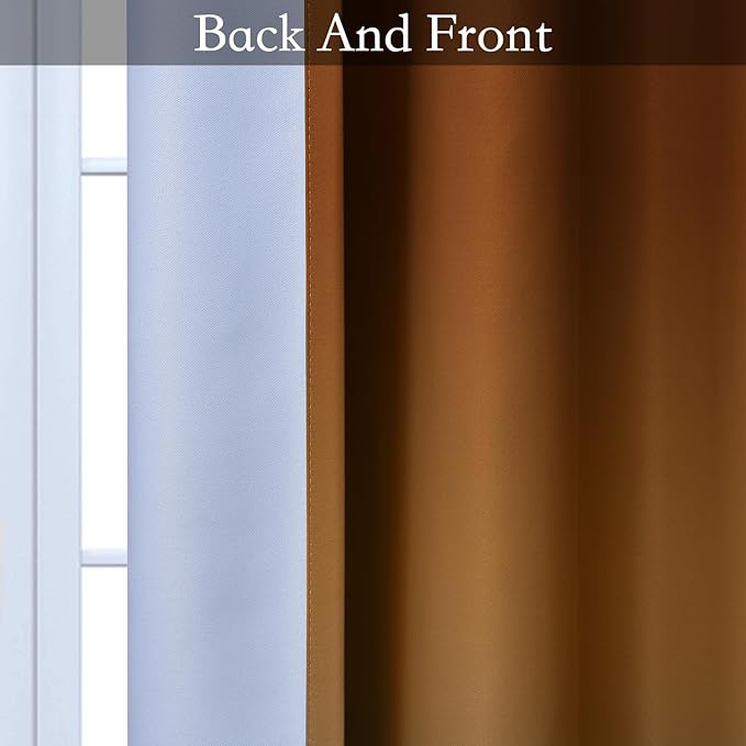 SimpleHome Ombre Room Darkening Curtains for Living Room, Light Blocking Burnt Orange to Grey White Thick Thermal Insulated Grommet Window Curtains Drapes for Bedroom, 2 Panels, 52x63 inches Length