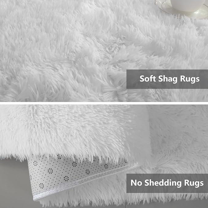 10X14 Large Area Rugs for Living Room Bedroom,White Big Shag Rug for Bedroom Dorm,Soft Fluffy Indoor Carpet Nursery Rugs for Kids Girls Room Home Decor (White, 10X14 Feet)
